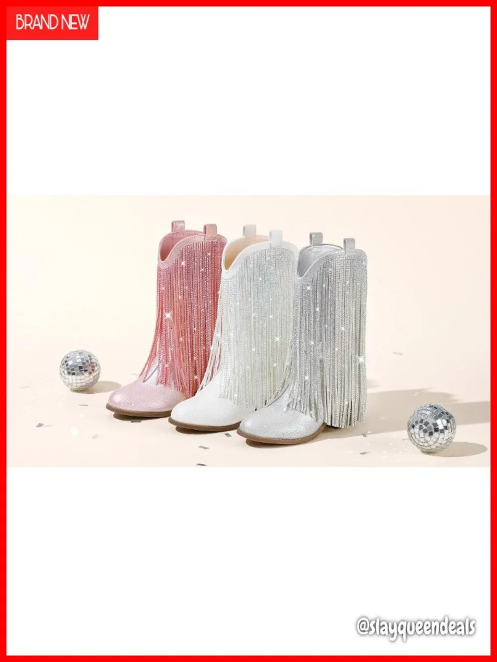 Girls Rhinestone Fringe Cowboy Boots Pointed Toe Pull On Western Boot
